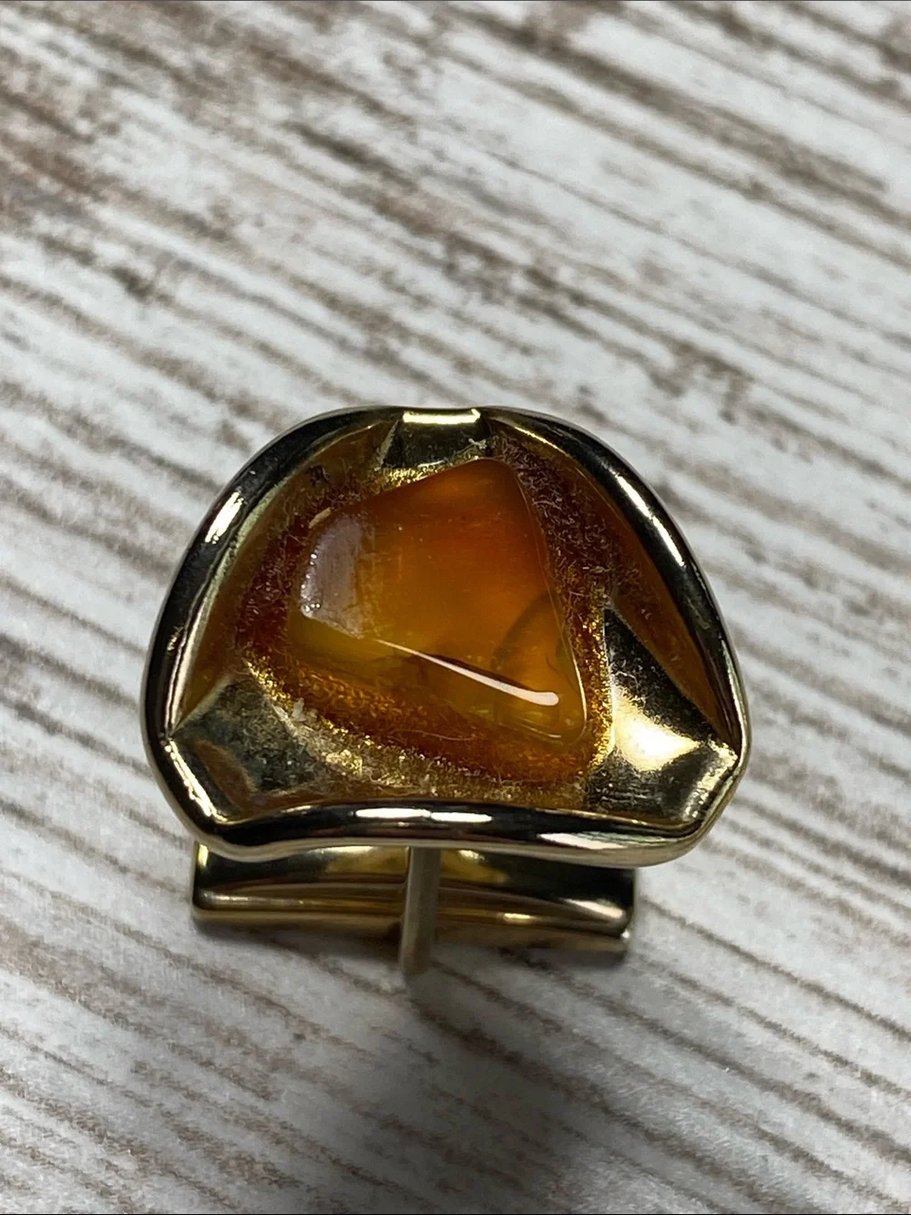 Vintage Gold Tone Amber Lucite Cufflinks Mid Century Modern Retro Mens Jewelry